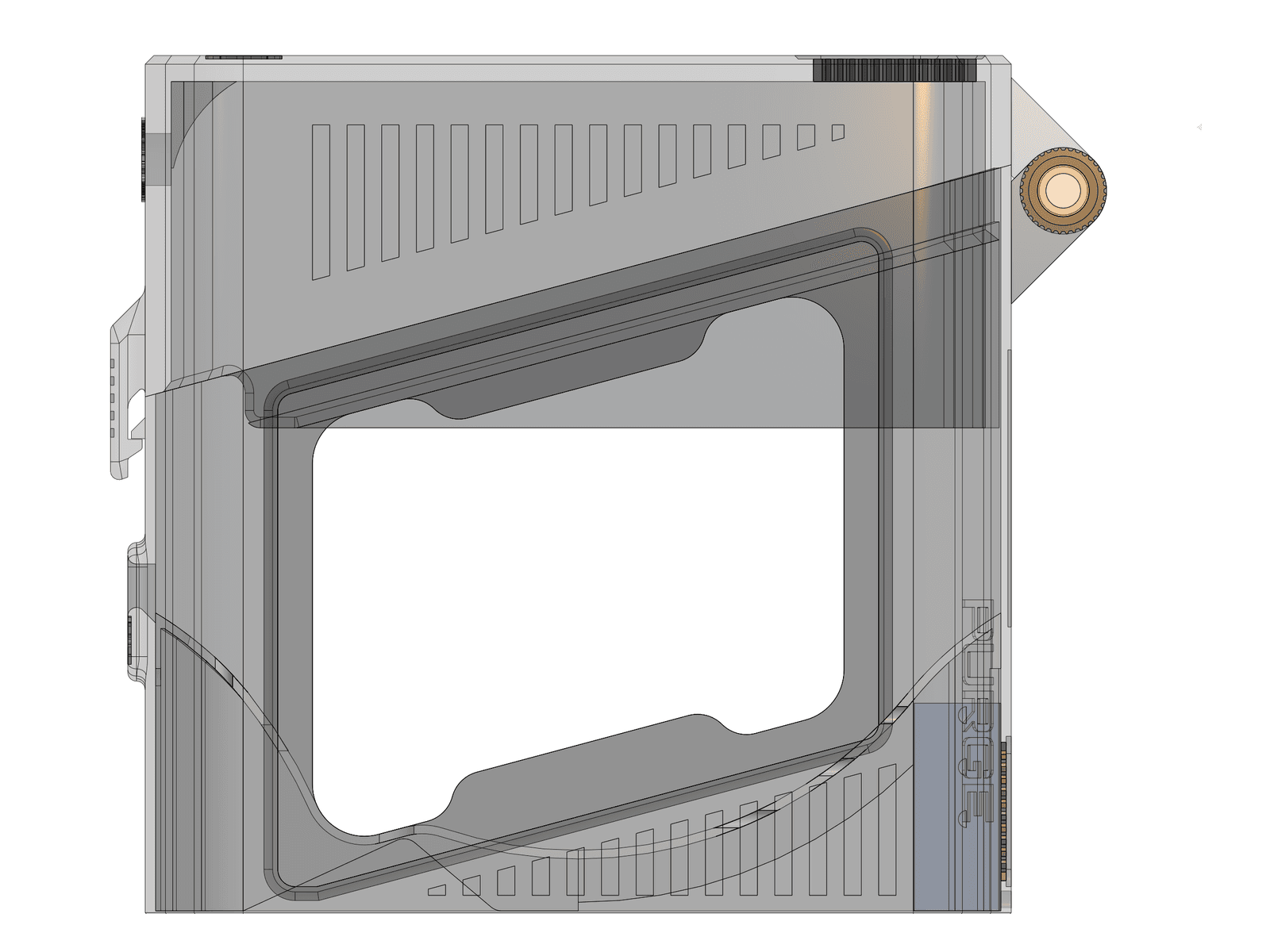 Transparent side view showing Purge One airflow path and heater channel